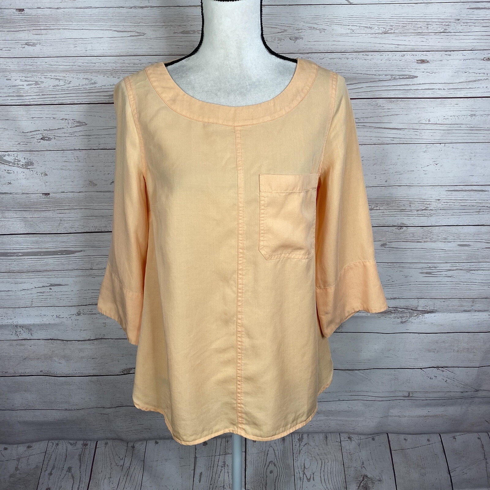 Soft Surroundings Womens Georgica Tencel Top Size XS Peach Orange 3/4 Sleeve