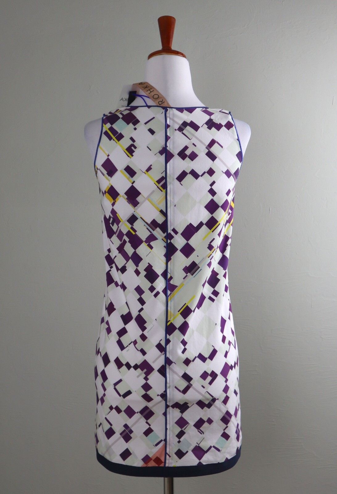 ROHKA NWT $372 Geo Printed Embroidered Seams Tunic Tank Top Size Small