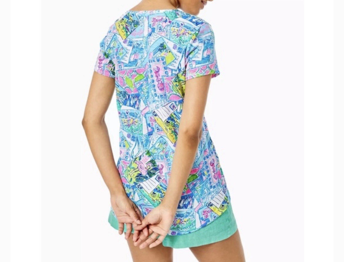 Lilly Pulitzer Etta V-Neck Top Wish You Were Here Size Medium Coastal Resort