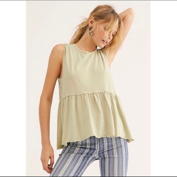 Free people anytime tank matcha green size small NEW WITH TAGS boho ruffles NWT