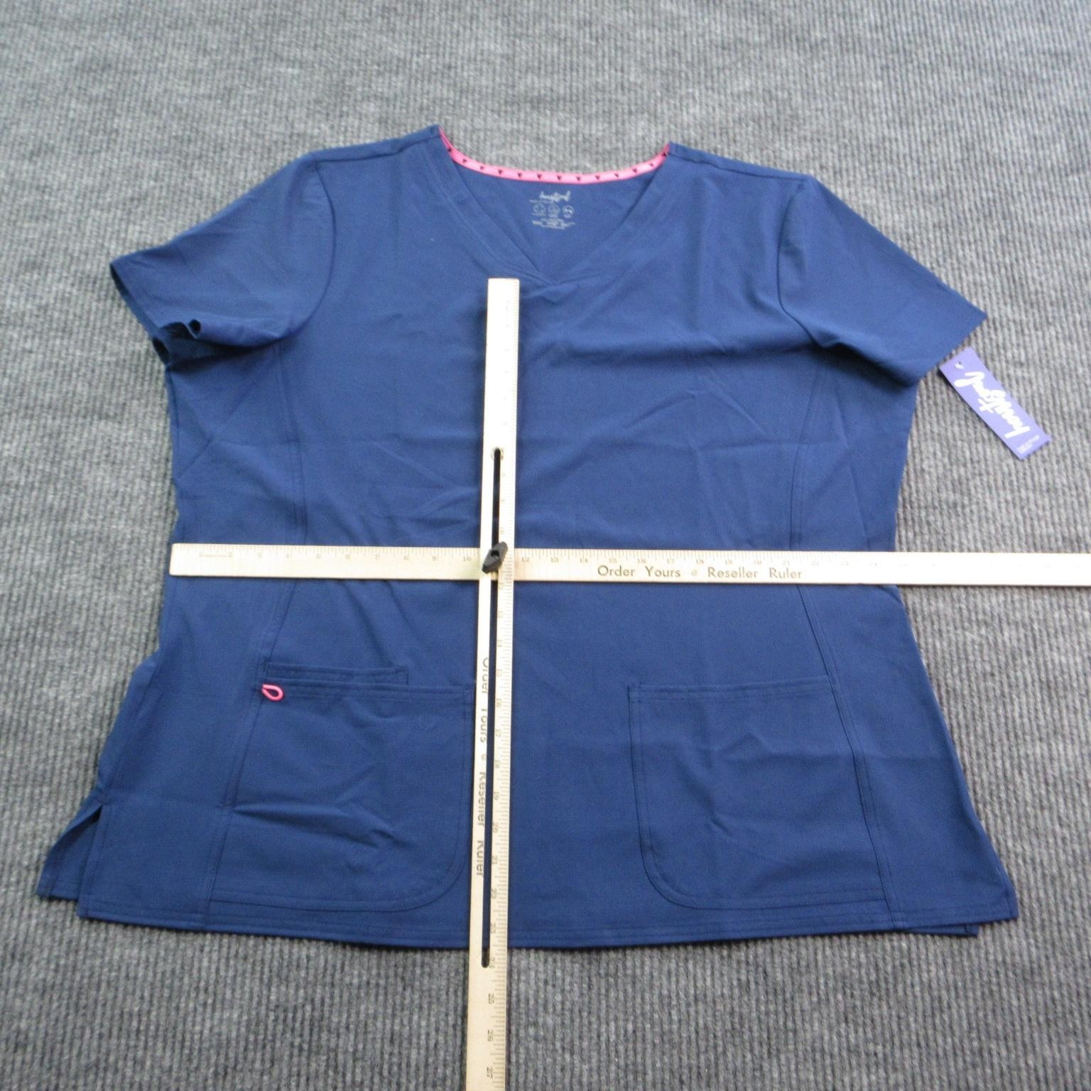 HeartSoul Shirt Womens 3XL Blue Tunic V-Neck Moisture Wicking Pockets Workwear