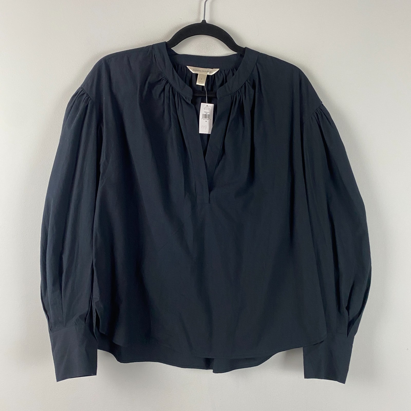 Banana Republic Poplin Bishop-Sleeve Top Size Small Black Popover