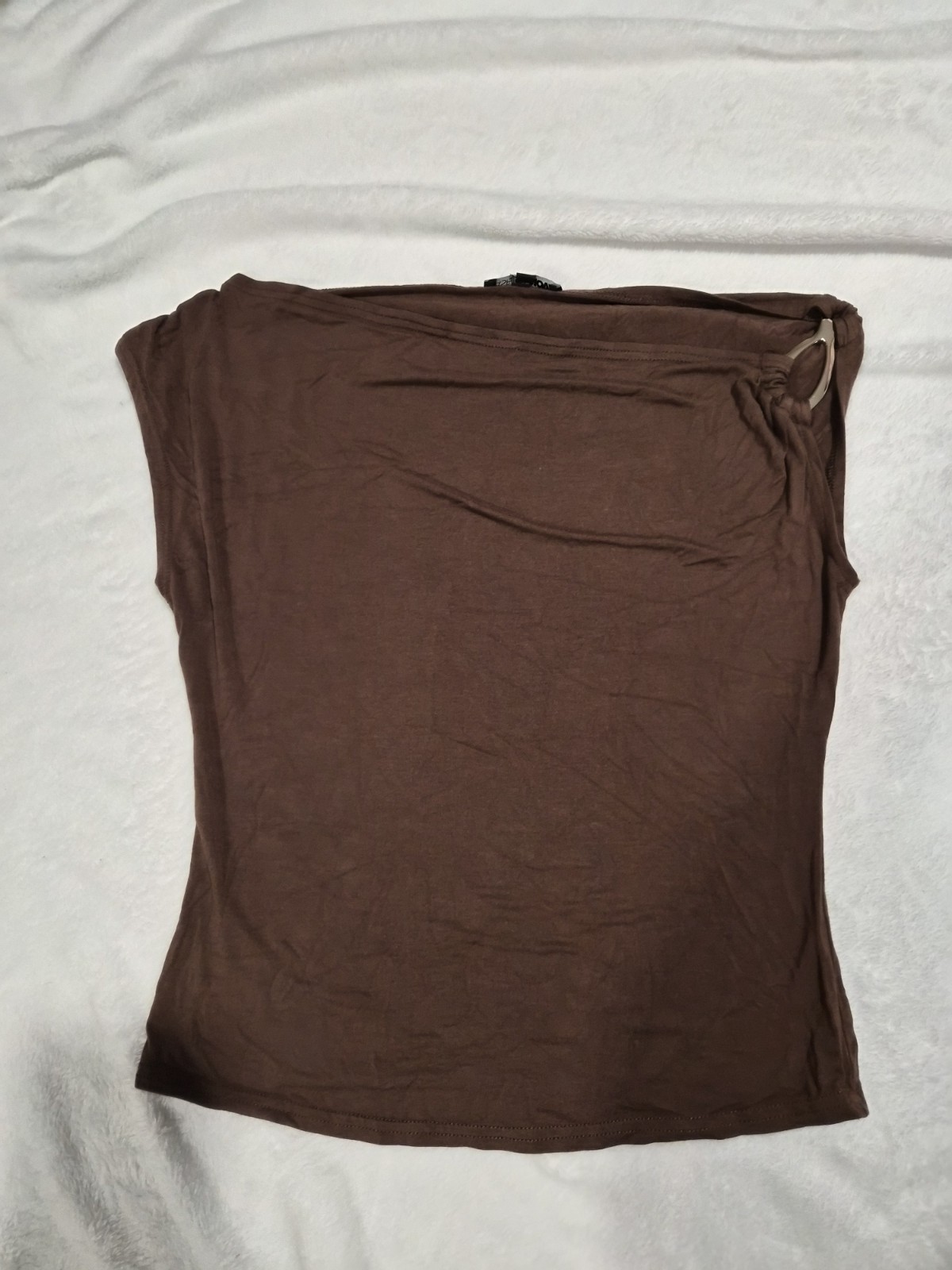Fashion Nova Asymmetrical Top Metal Off Shoulder Top Brown