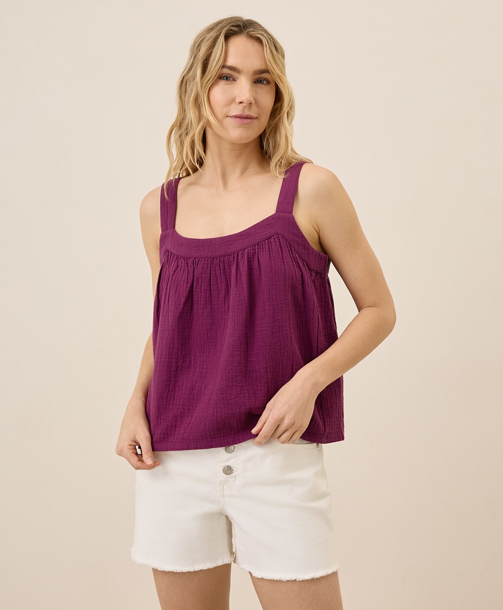 Pact Women’s Coastal Double Gauze Breezy Cami Large Sangria Top