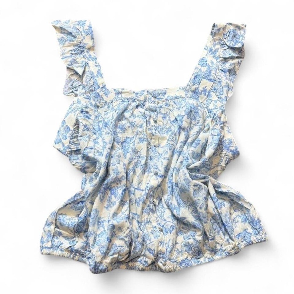 Melrose & Market Blue Floral Ruffle Strap Top, Women’s Size XL