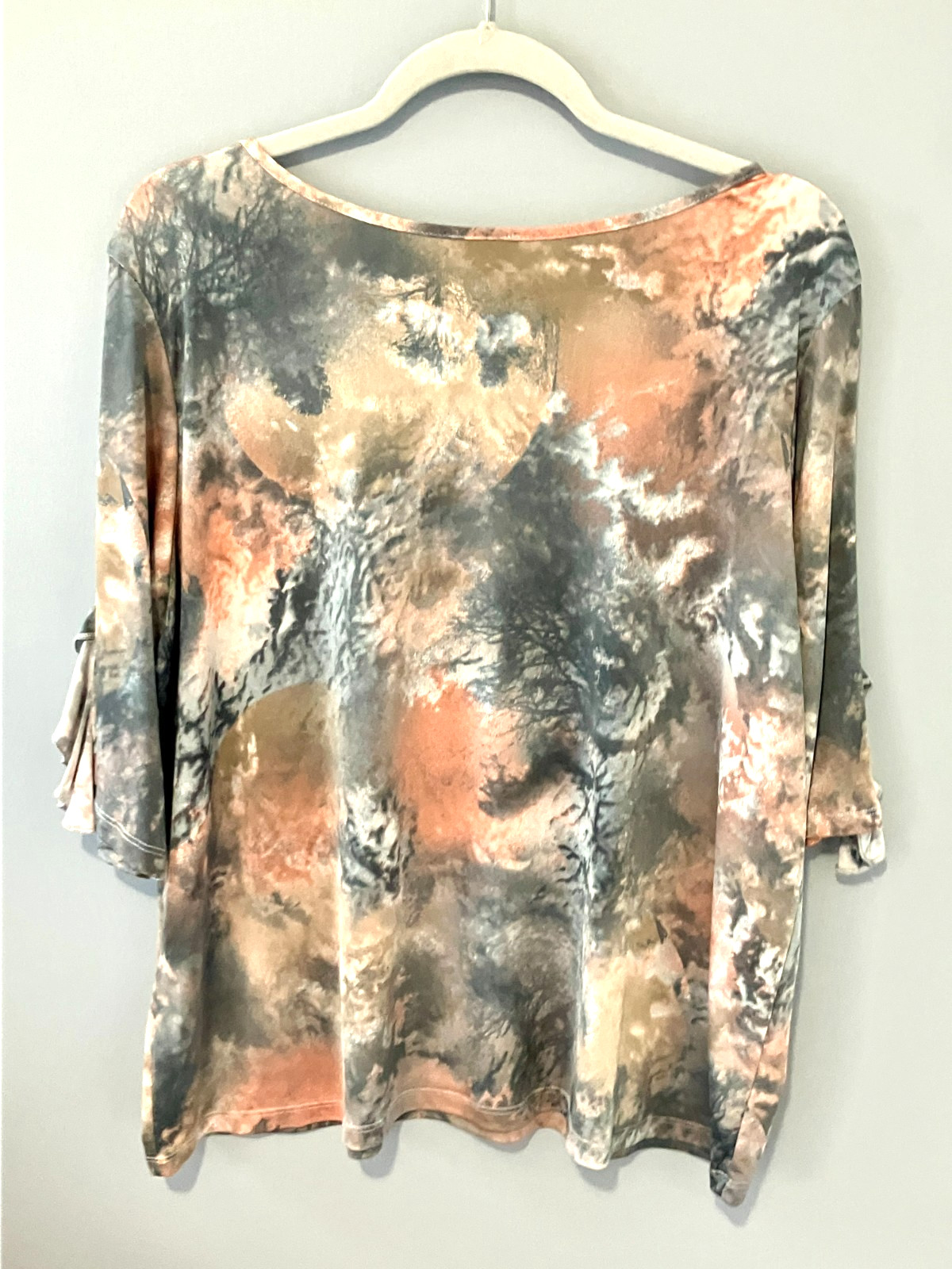 Clara Sun Woo Top Blouse Large short sleeve flutter water color pullover jersey