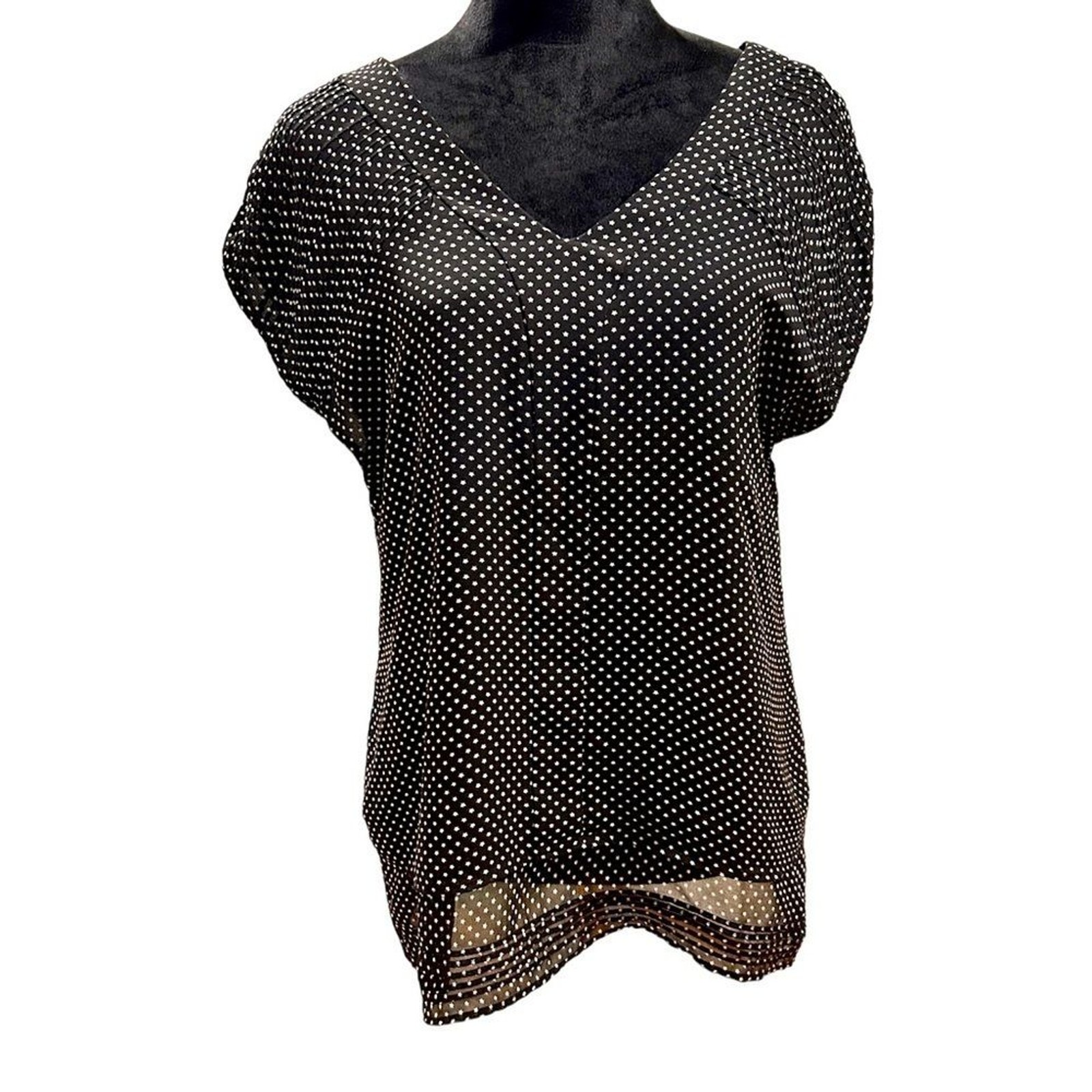 Converse One Star Blouse Women Medium Black White Star Print V Neck Flowy Top