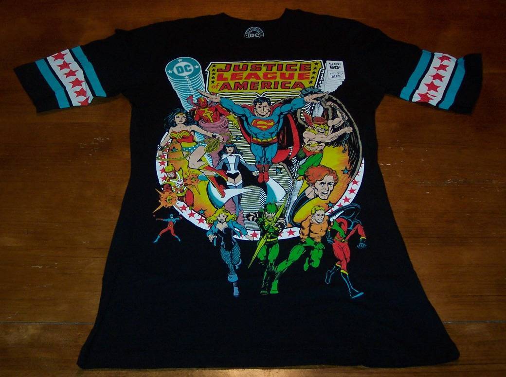 WOMEN’S TEEN VINTAGE STYLE DC COMICS SUPERMAN JUSTICE LEAGUE T-shirt SMALL NEW