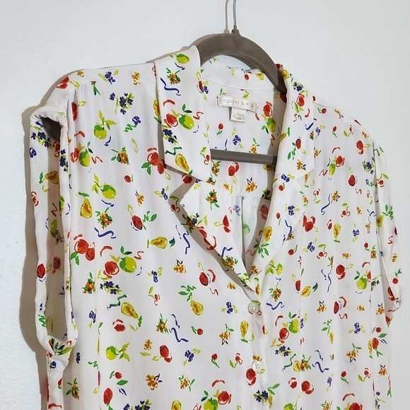 Cooper & Ella Multicolor Fruit Print Button Down Blouse Size Medium