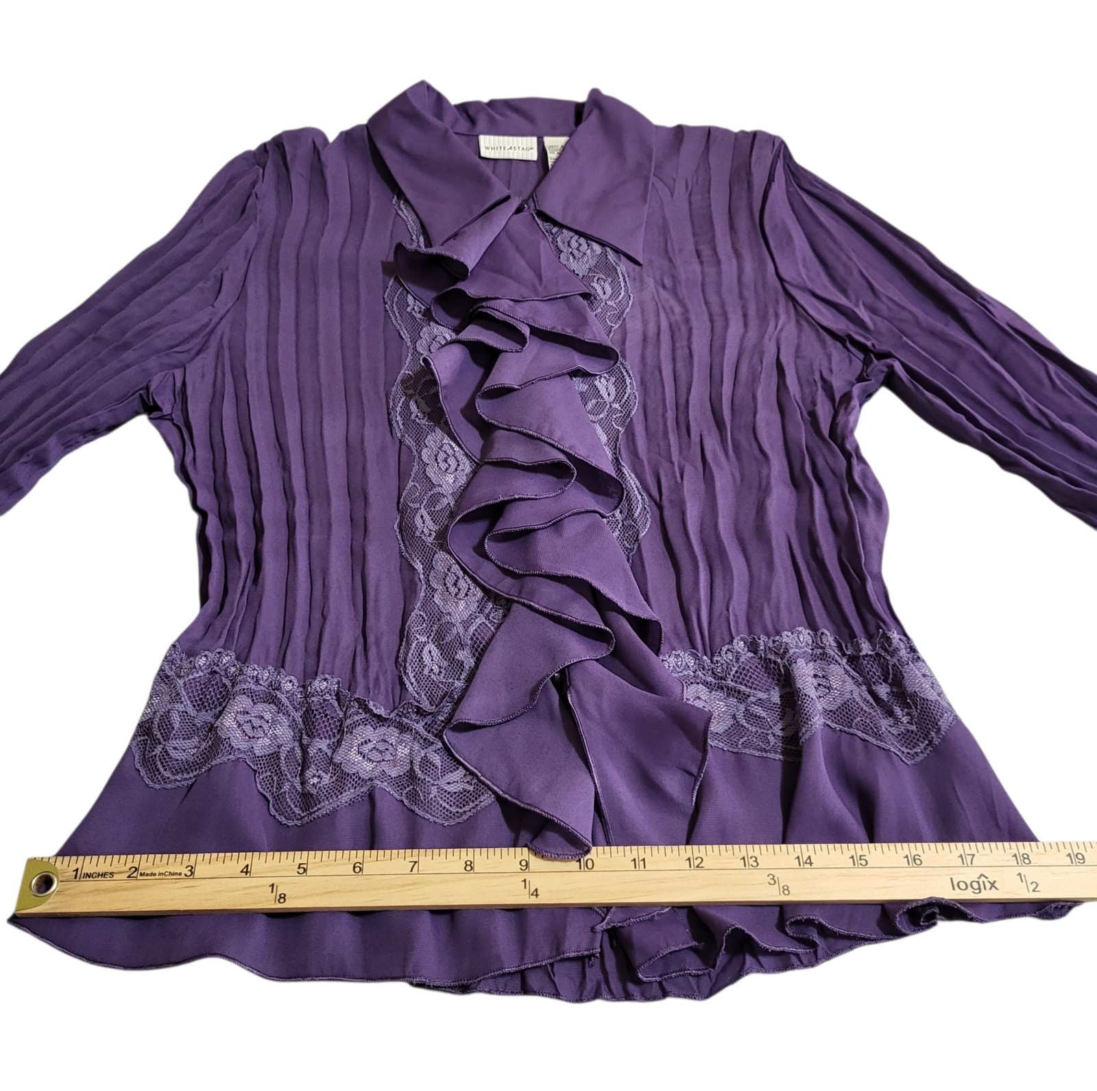 Vintage Blouse Sz S Purple Ruffle Lace Pleated Bell Sleeve Romantic Fairy Goth