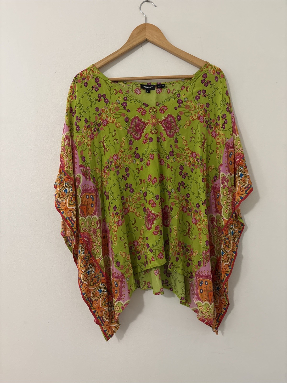 Tolani Silk Multi Kaftan Boho Top Women’s XL Flowy Festival