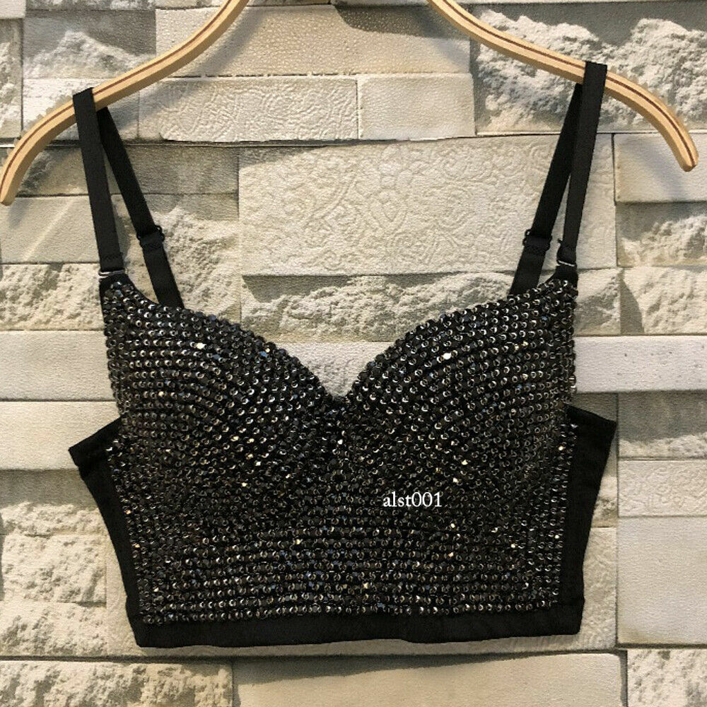 Vintage Corset Bustier Crop Top Rhinestone Bustier Bra Padded Push Up Bralette