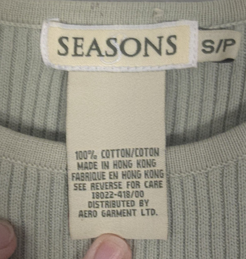 Women Seasons Ribbed 100% Cotton Short Sleeve Shirt Green 90s Basic Classic S/P