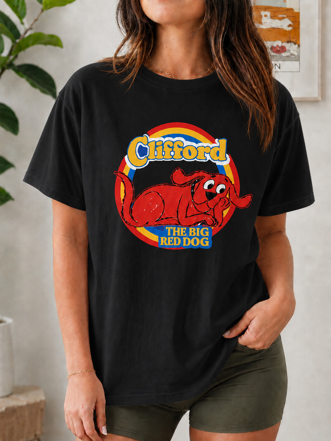 Big Red Dog Graphic T-Shirt Cartoon Puppy Tee Unisex Cotton Shirt Gift