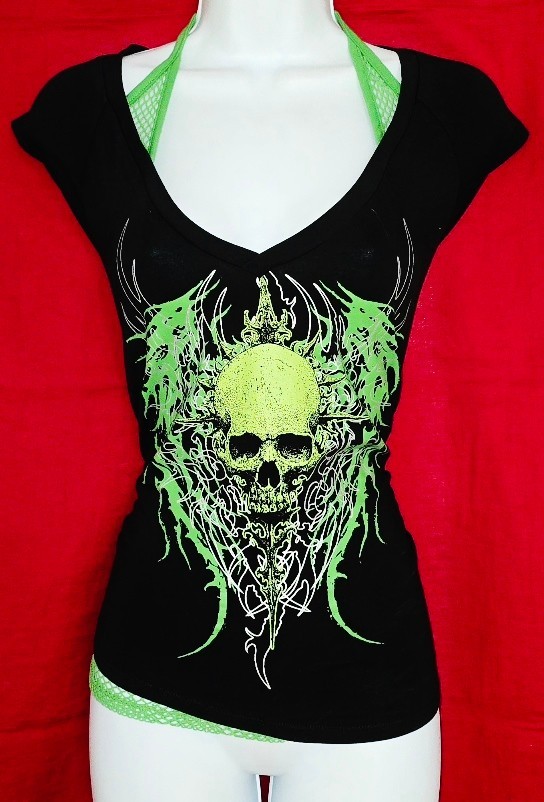 HOT TOPIC By SOCIAL COLLISION SHORT SLEEVE TIE NECK TOP SIZE STRETCHY MEDIUM NWT