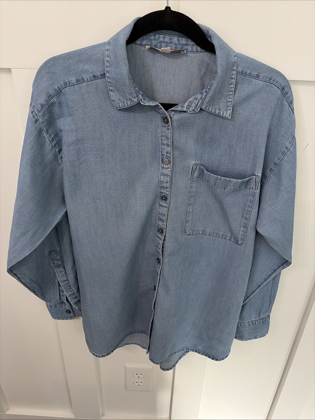 Loft Chambray Button Front Shirt-Small-blue-single Chest Pocket