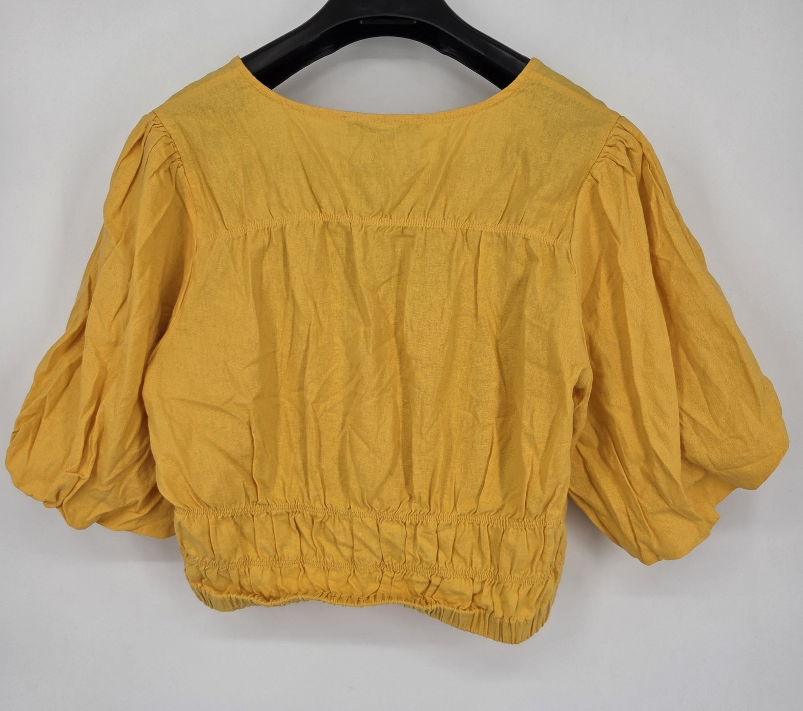 NEW Andrew Marc New York Linen Daffodil V-Neck Blouse Puff Sleeve Size Large NWT