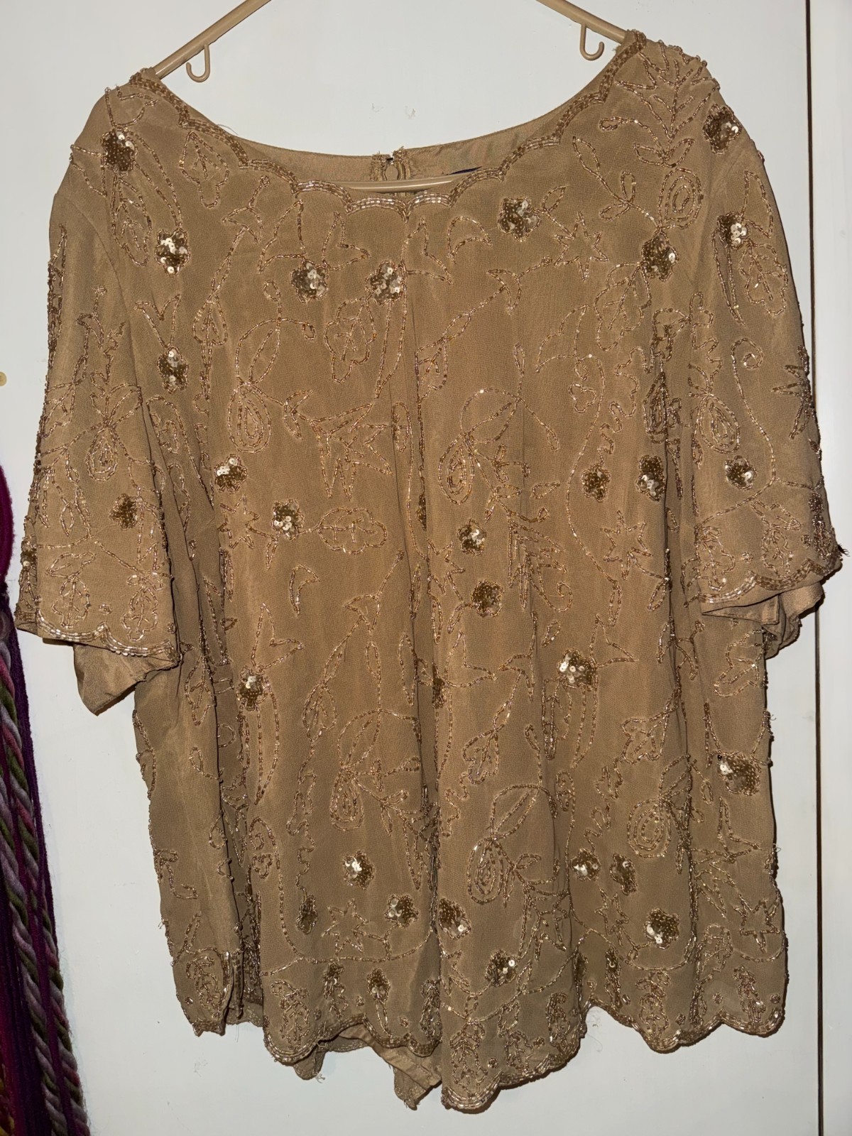 Roaman’s plus size beaded top – tan – size 3x
