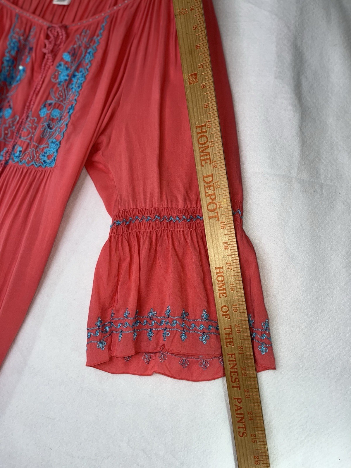 Krista Lee Embroidered Tunic Top XL Beaded Tassels Orange Off The Shoulder