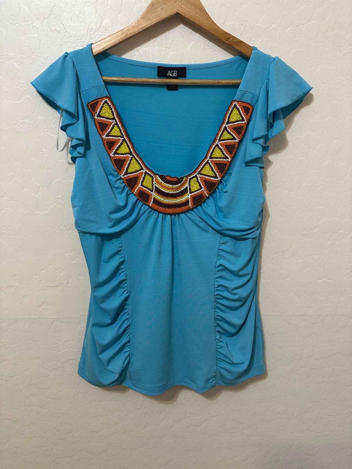 Vintage Y2K AGB Beaded Womans Top Size M Boho Western Festival Fairy 90s Aztec