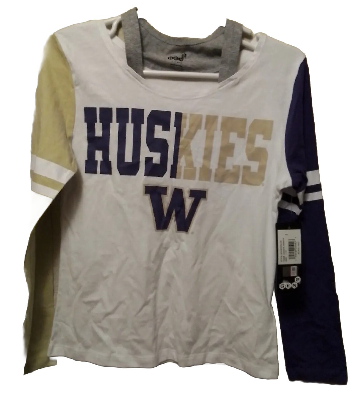 NWT UW Washington Huskies Shirt Womens Size L Large UW Gen2 White Long Sleeve