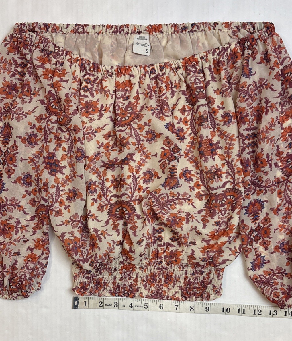 American Rag Cie Sheer Floral Off Shoulder Crop Top Womens Size Small