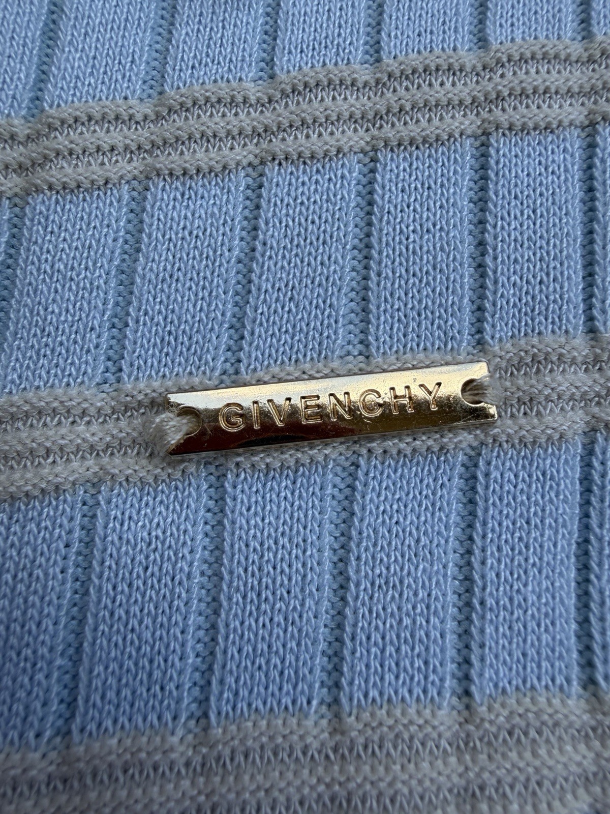 Givenchy Ribbed Knit Striped Polo Shirt Gold Logo Blue Cream Women’s XS S