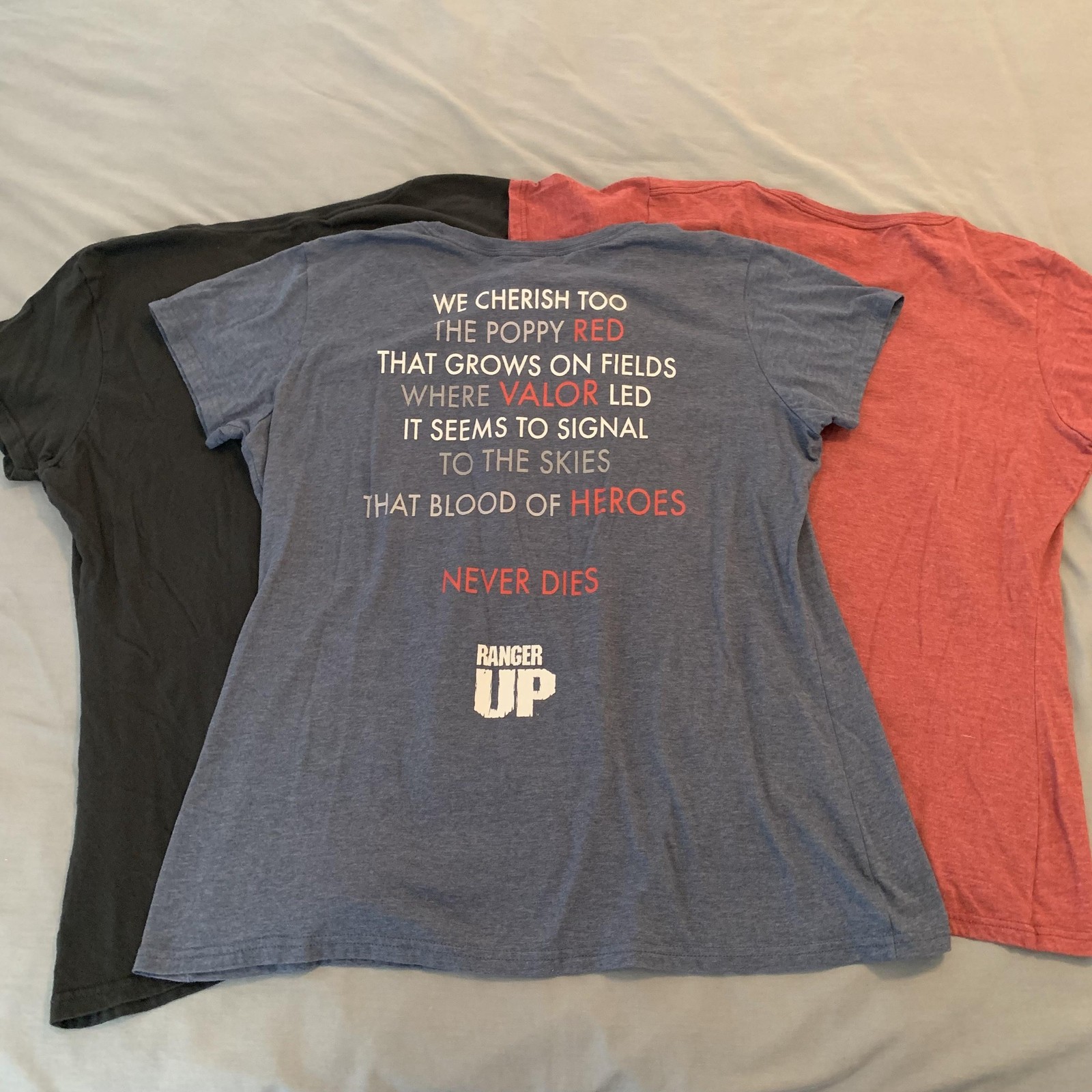 Ranger Up Shirt Lot of 3 Womens 2XL Blue Red Black Patriotic Poppy Flag Graphic