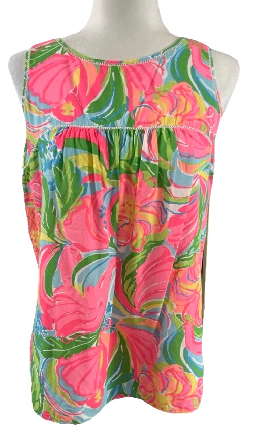 Lilly Pulitzer colorful so a peeling elephant babydoll flutter tank top blouse M