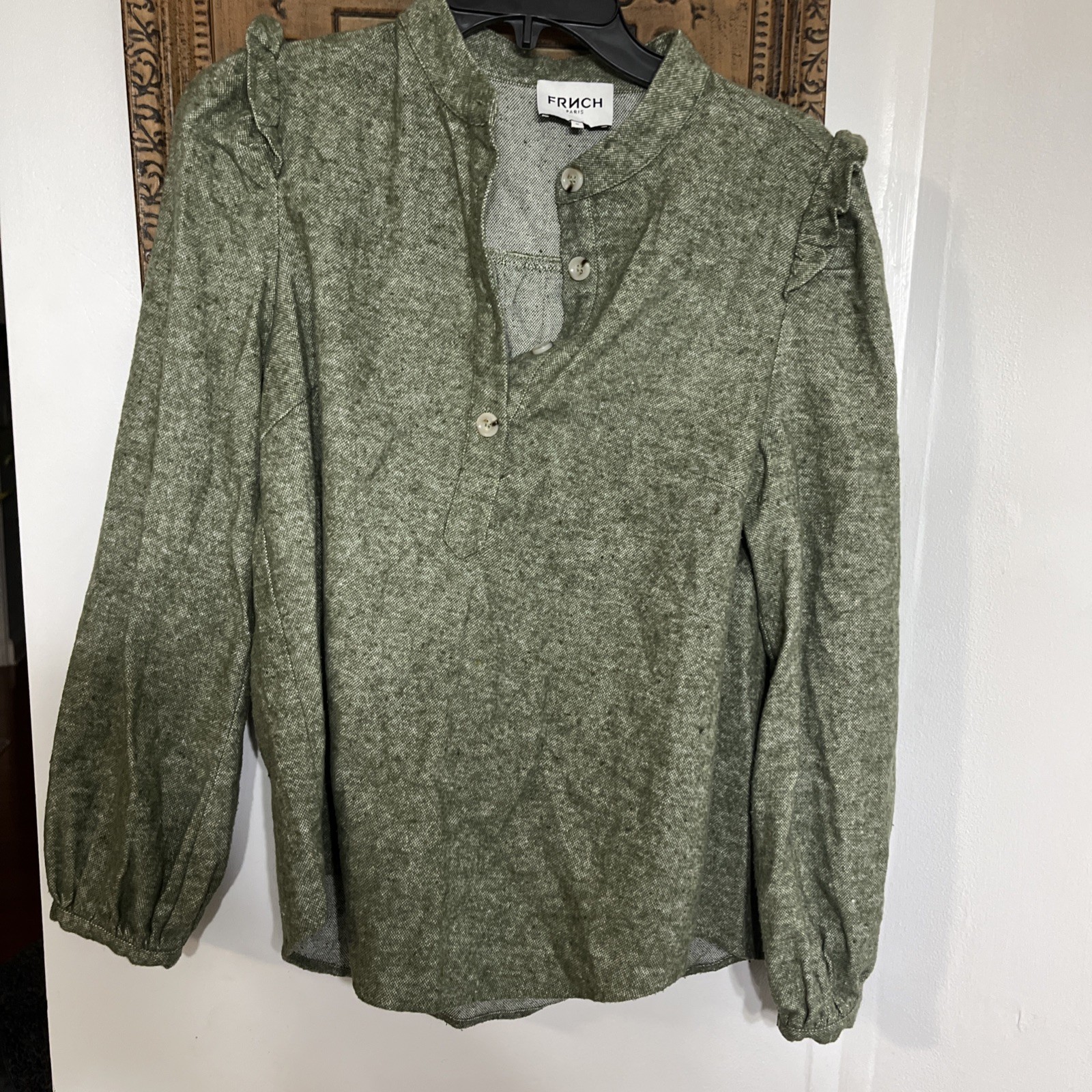 FRNCH women green Melinda Cotton/Linen blend Blouse Made In Paris Size Medium