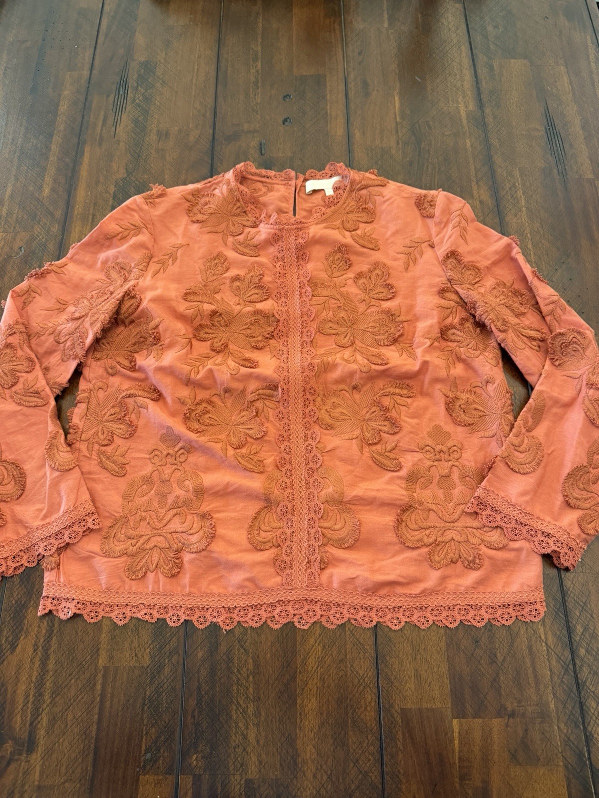 Vanessa Bruno Blouse Sz 38- Romantic Rust Flowered Embroidery- Great!