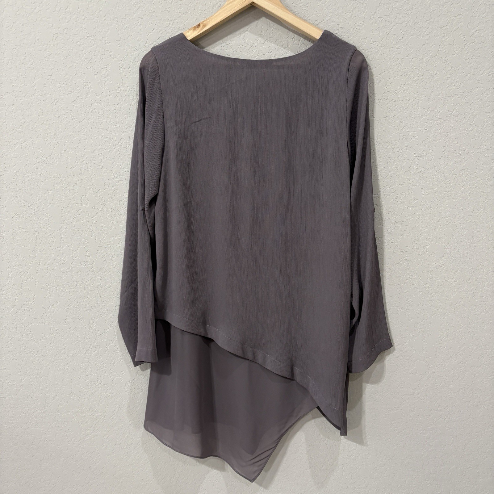 Soft Surroundings Tunic Top Small Gray Purple Asymmetrical Hankie Hem Layered