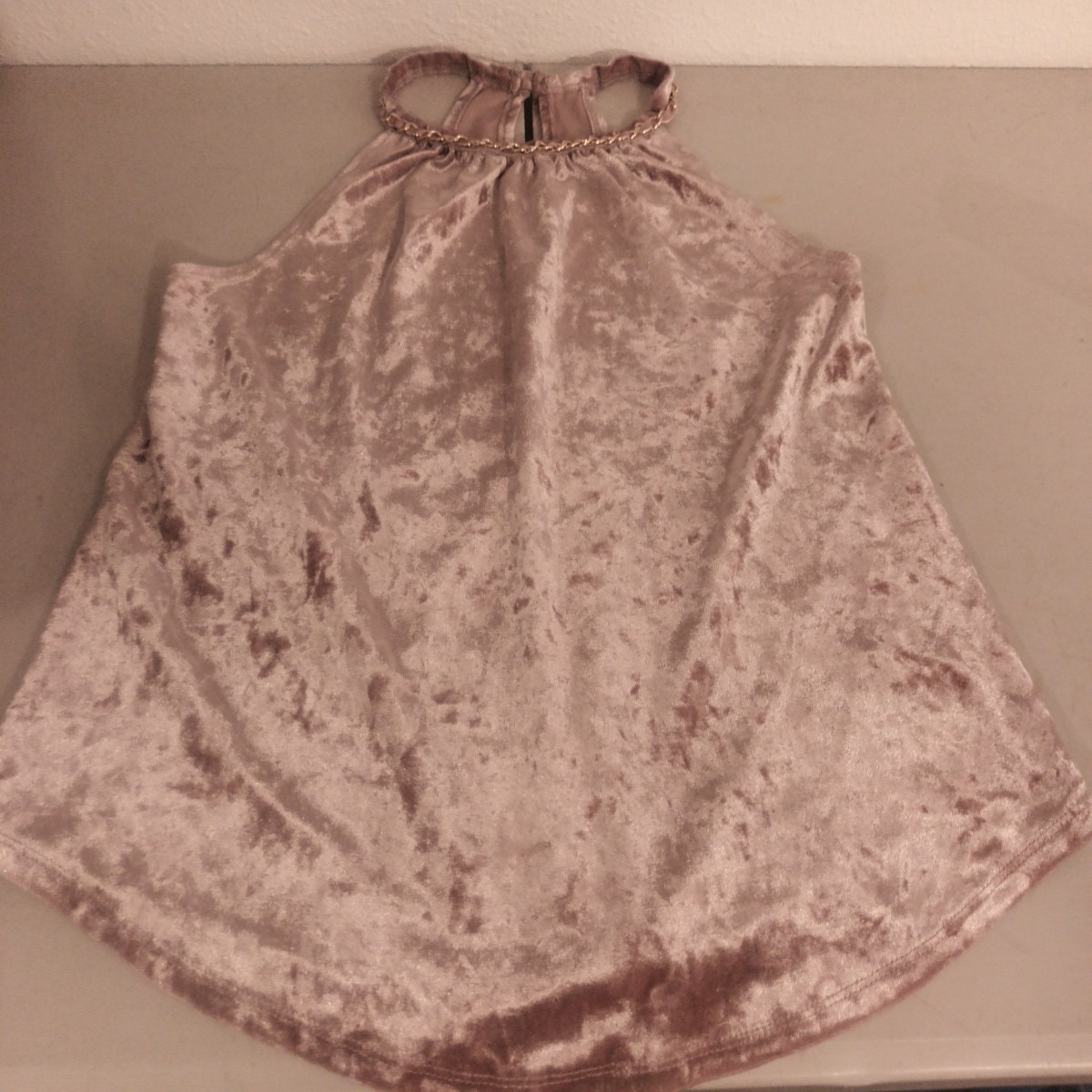 Occasion Tank Blouse Women’s S Shiny Mauve Elegant Pink Golden Chain Neckline