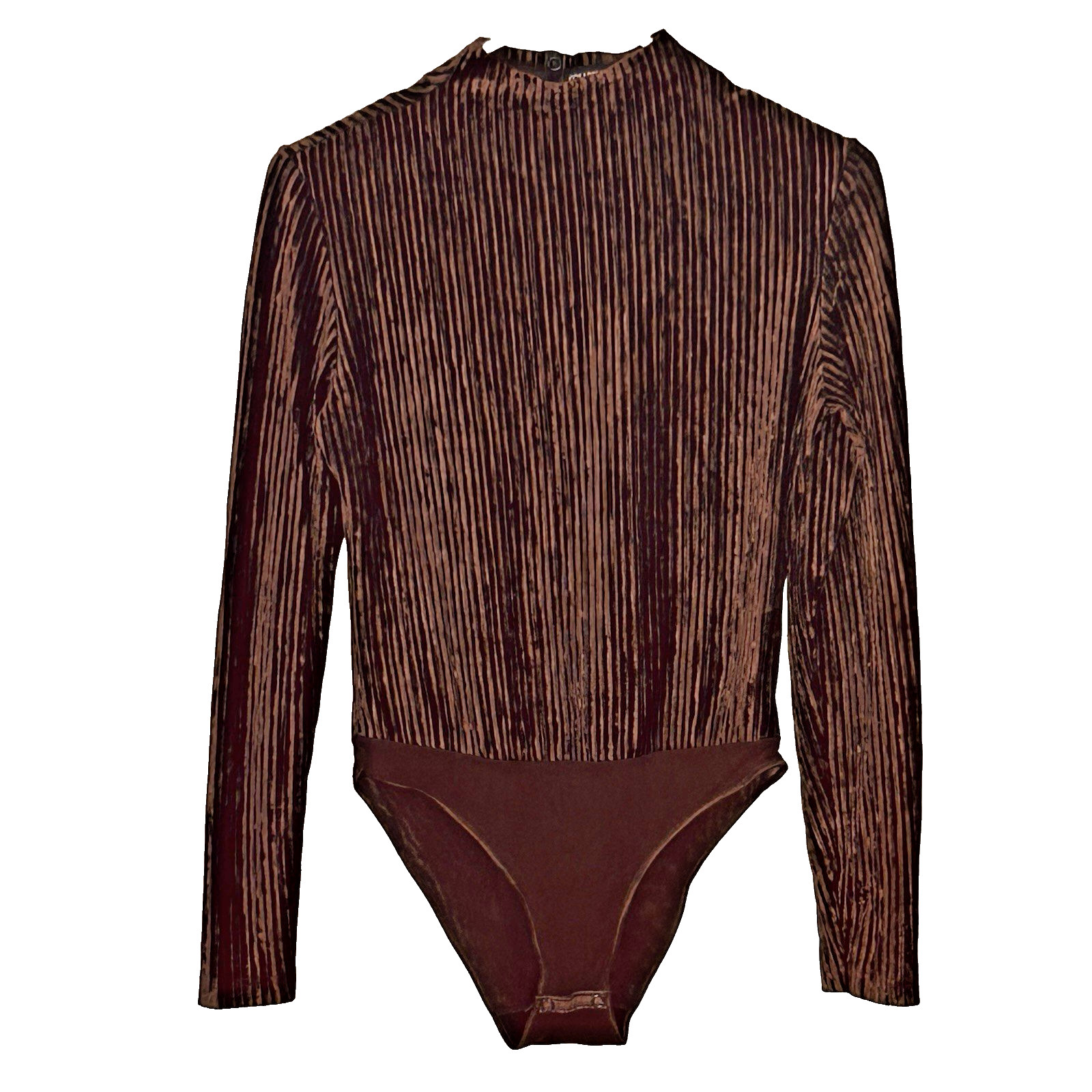 Cosabella Brown Velvet Bodysuit Size M Long Sleeves High Neck Ribbed Italy
