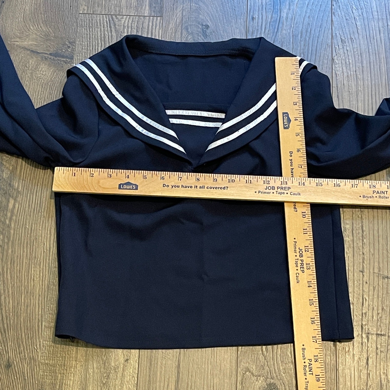 Navy Blue Sailor Collar Blouse White Nautical Stripe Long Sleeve Side Zip Top