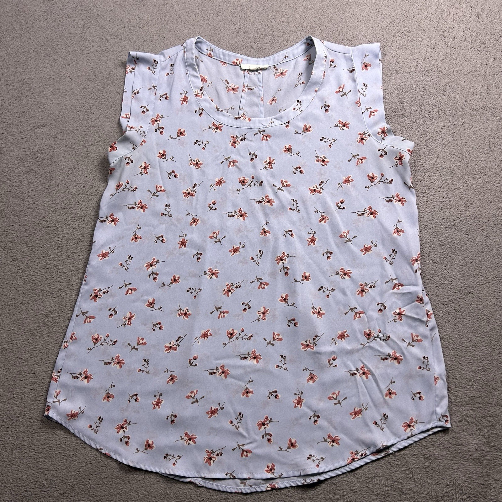 Pleione Sleeveless Blouse Women’s M Light Blue Floral Pleated Back Officecore