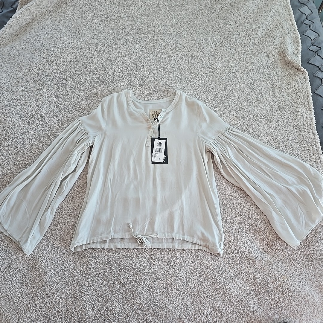Chaser 100% Viscose Ruffled Long Sleeve Drawstring Waist Blouse Boho Peasant XS