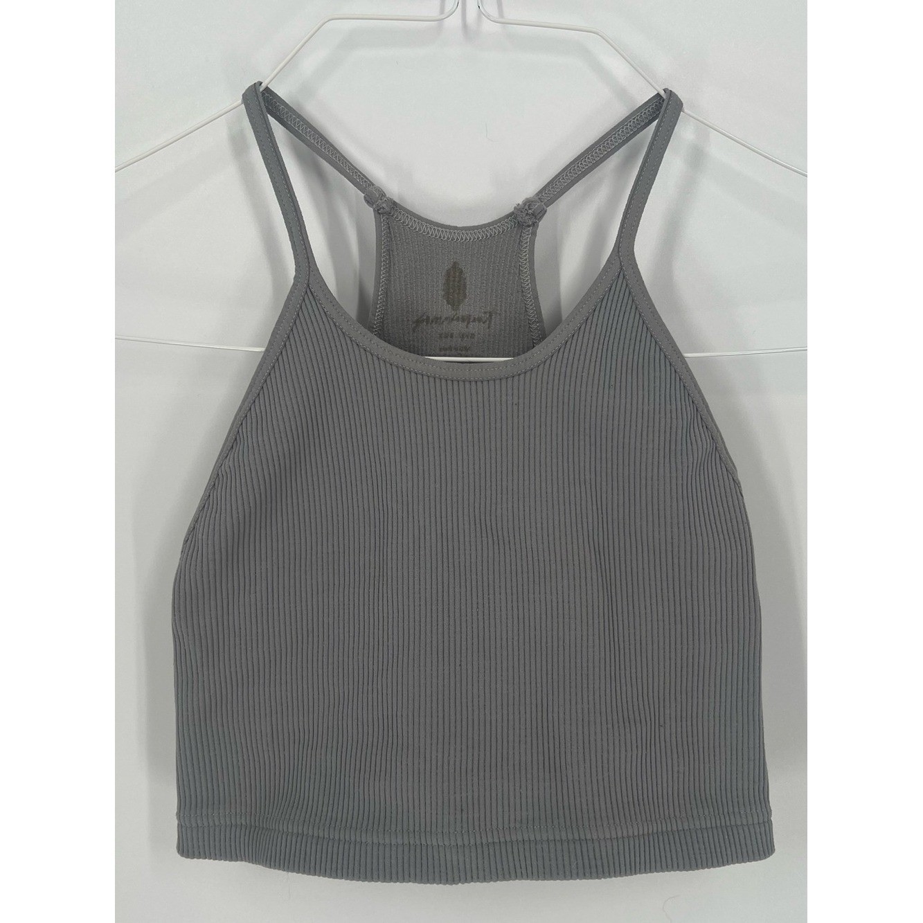 FP Movement by Free People Happiness Runs Ribbed Crop Tank Top Gray SIZE XS/S