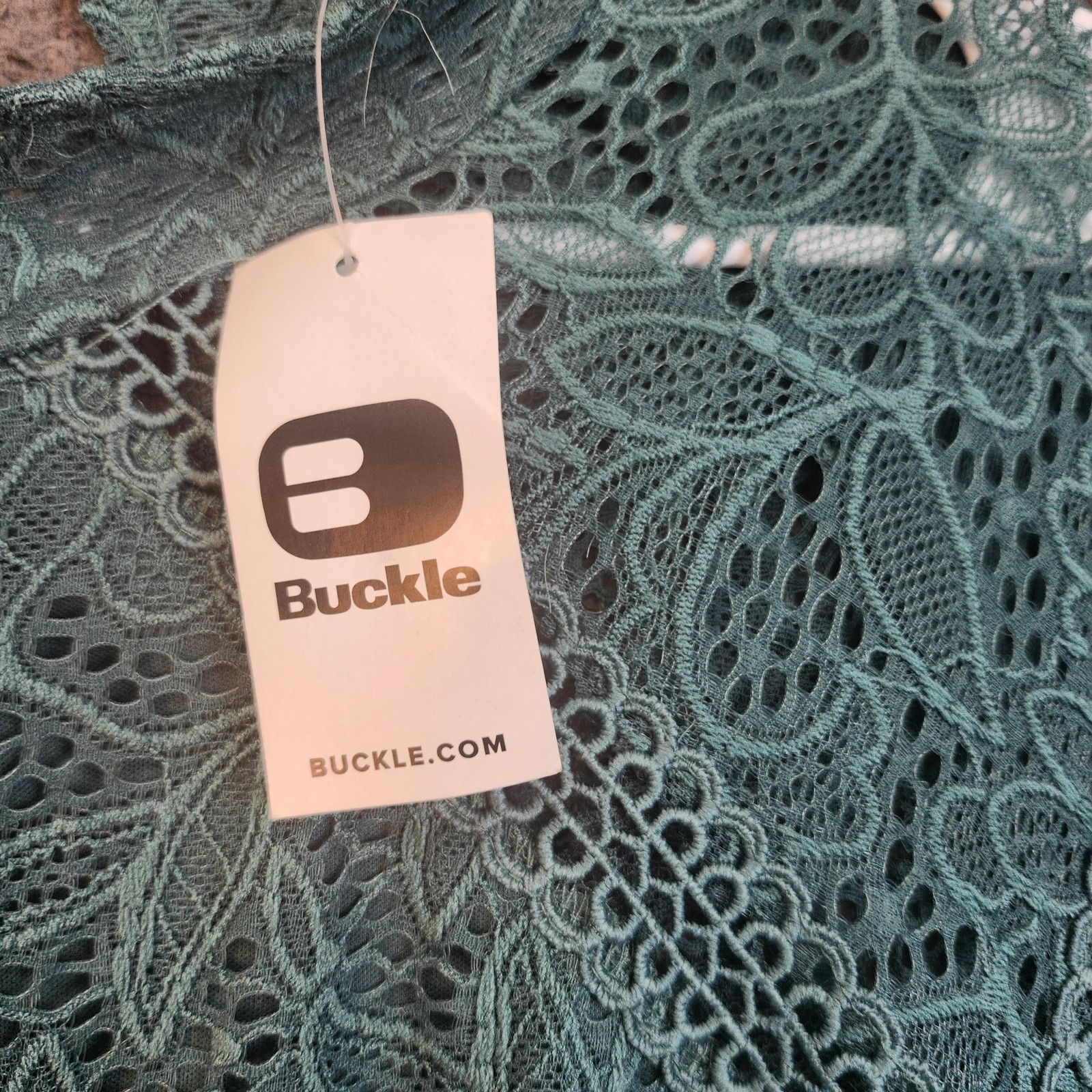 Daytrip Shirt Womens Large Teal High Neck Lace Keyhole Short Sleeve 3216TTW