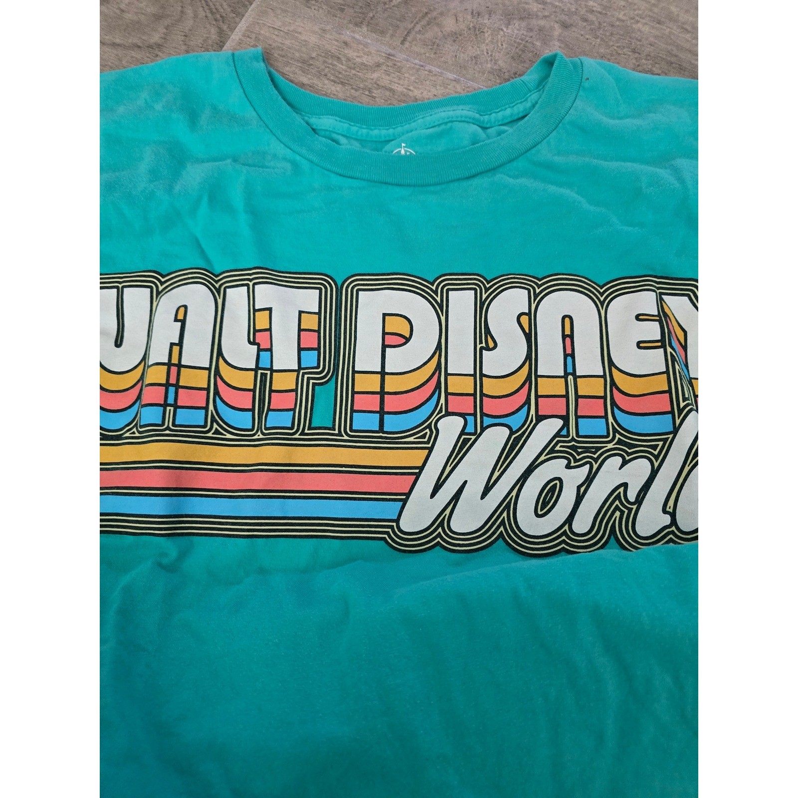 Disney Walt Disney World Teal Blue Retro Rainbow Graphic Tee Shirt XXL Womens