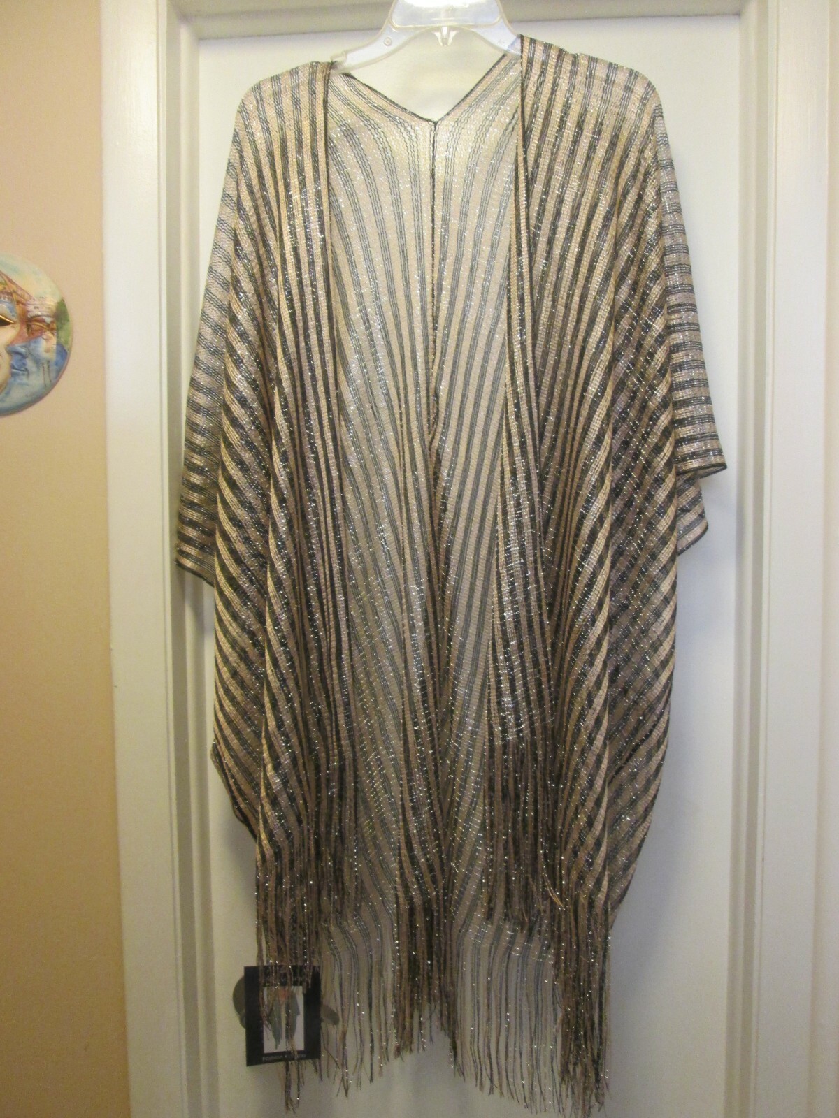 Kendall & James Black & Gold Metallic Kimono Robe New One Size Fits Most