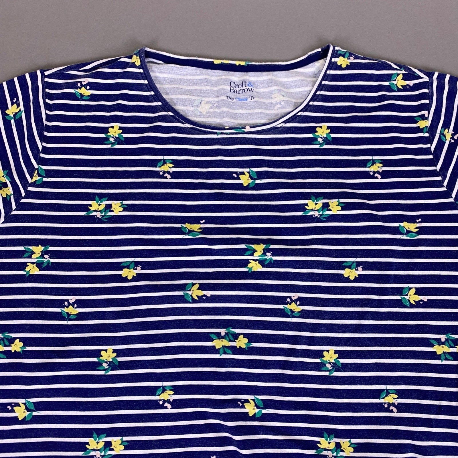 Croft & Barrow The Classic Tee Shirt 3X Navy Blue White Floral Short Sleeve