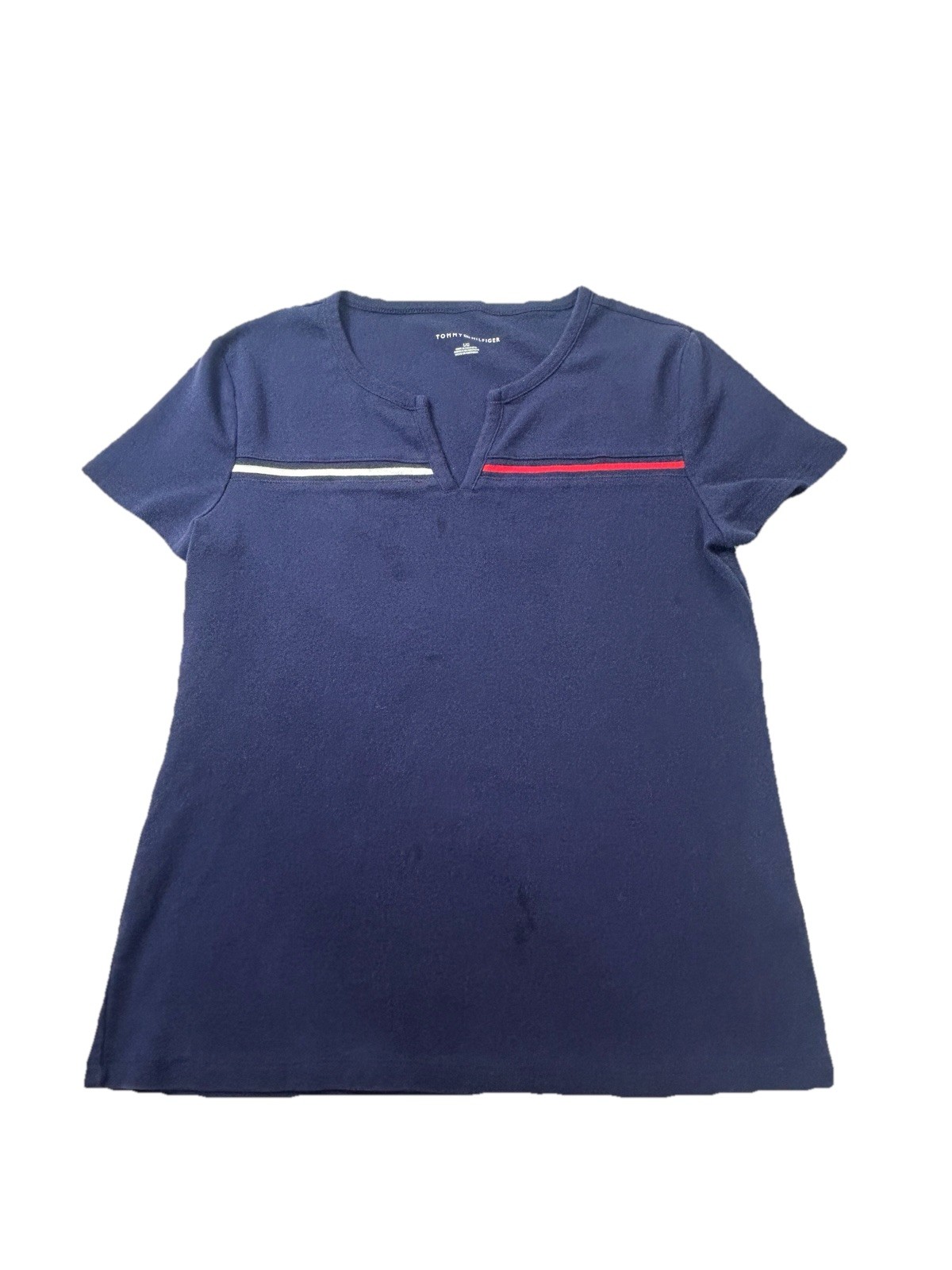 Tommy Hilfiger T-Shirt Womens Large Blue Red White Color block Logo Graphic Tee