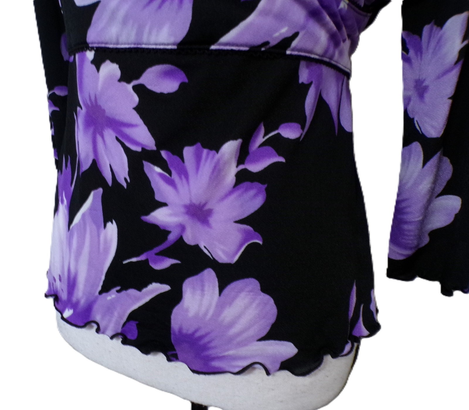 Y2k Babydoll top S Black deep Purple Floral Lace Ties Fairygoth Vampy Whimsigoth