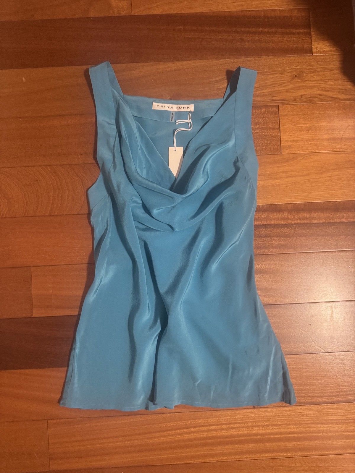 Trina Turk Turquoise Silk Cowl Neck Tank Top – NWT