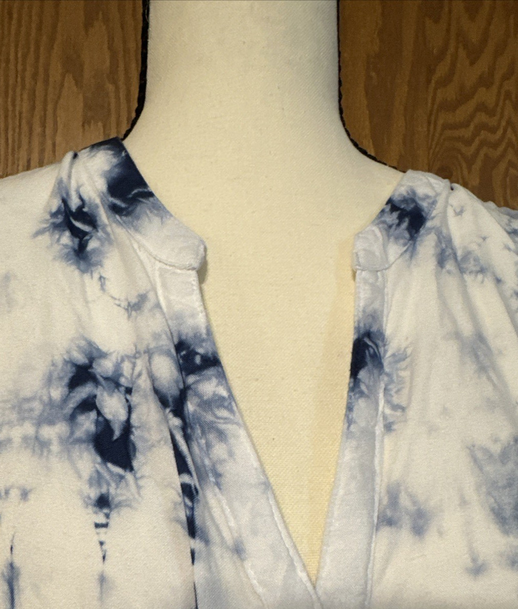 Blue Island Boho Tunic Button Blouse Plus Size XXL High Low Hem