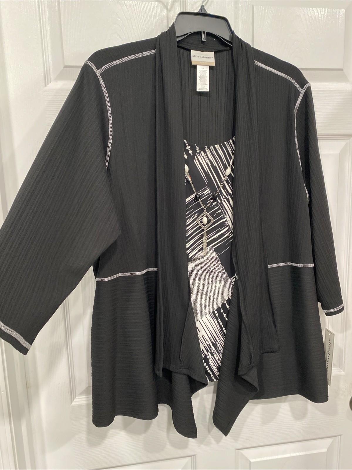 Ladies 3x Blouse -1 Pc. 3/4 Sleeve-Black White Multi-Alfred Dunner NWT