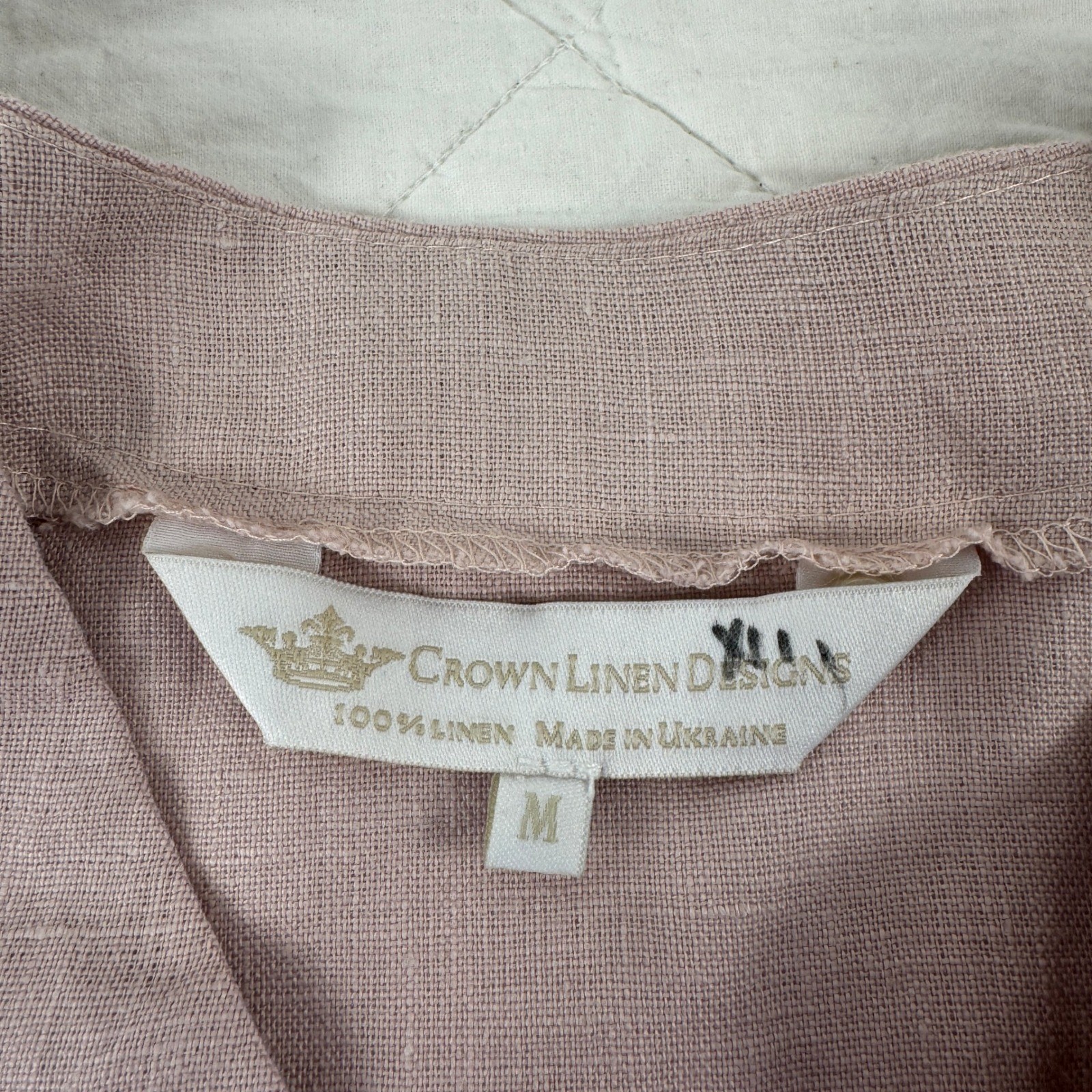 Crown Linen Designs Maya Top Dusty Pink 100% Linen Bell Sleeve V-Neck M