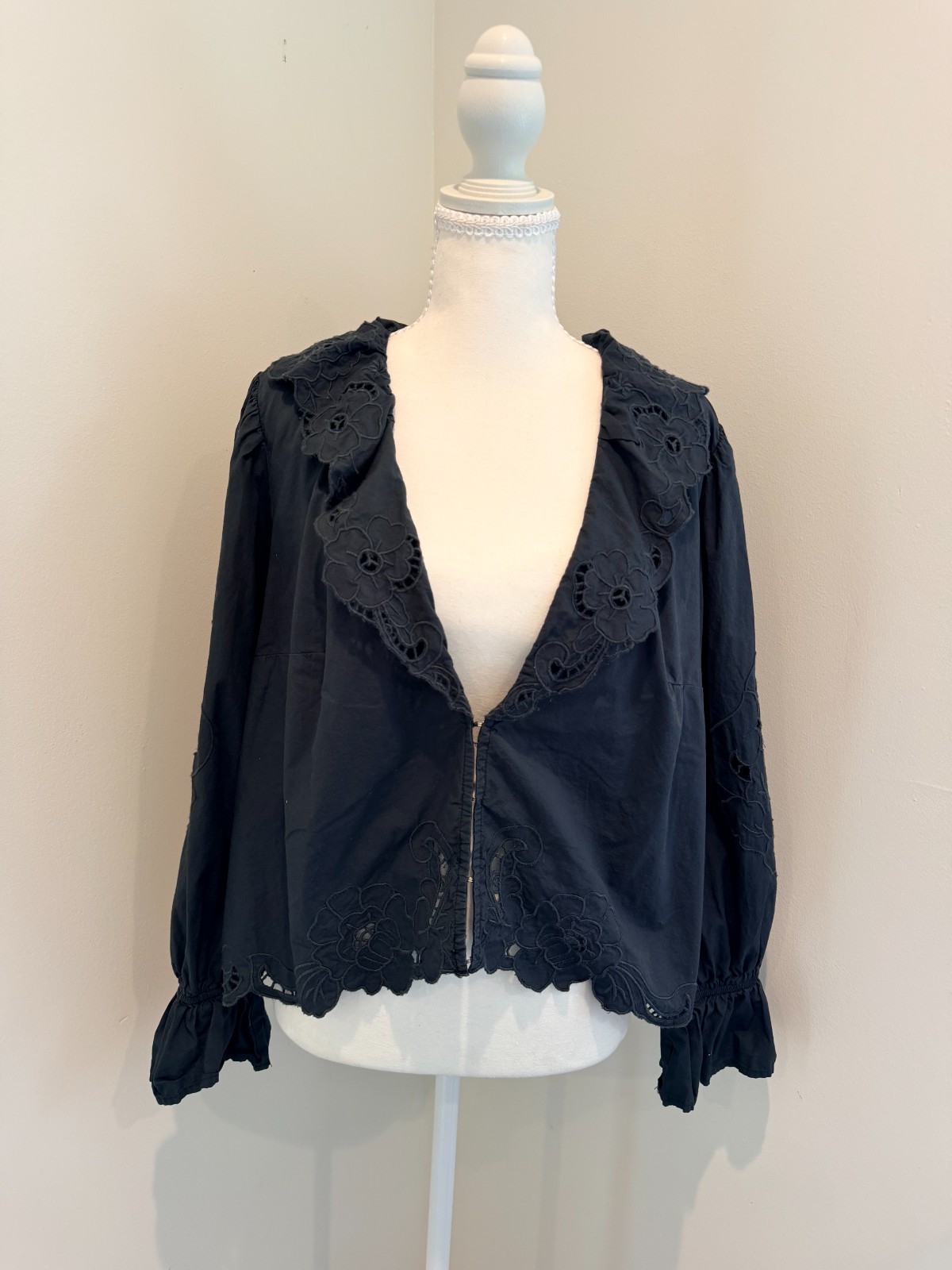 Free People Maisie Black Eyelet Collard and Sleeves Size M