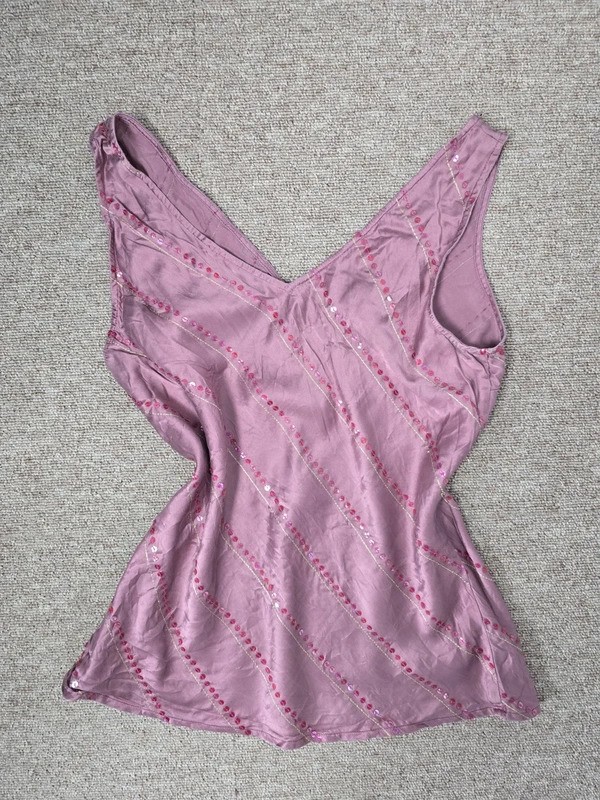 Vintage New Look Y2K Purple Silk Sequin Cami Vest Size uk 12